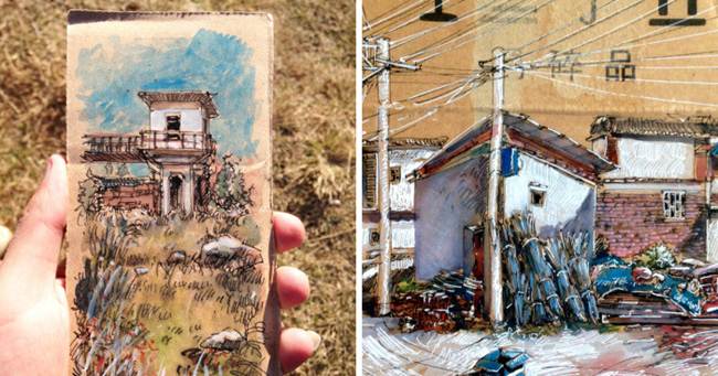 Chinese Artist Creates His Paintings At The Usual Garbage That Finds On The Street